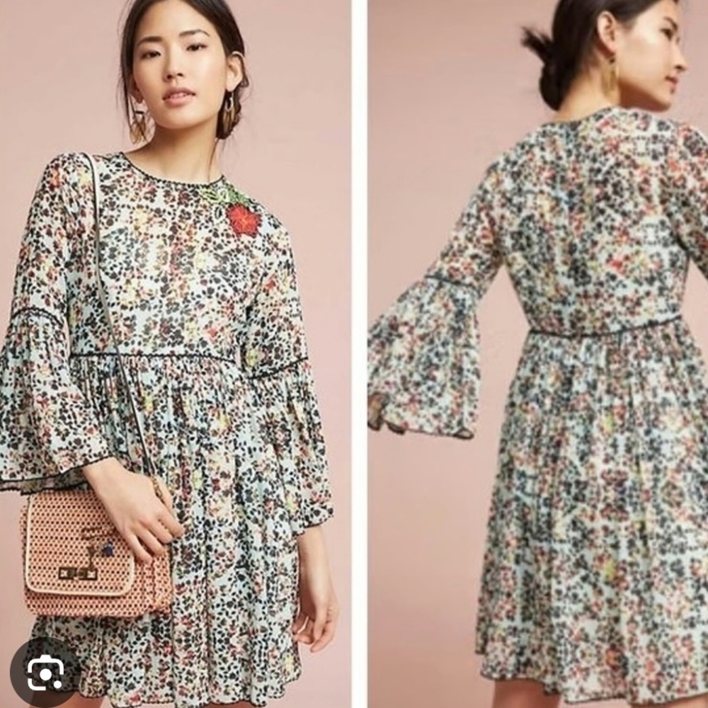 Anthropologie Bhanuni By Jyoti Libra Multicolor Floral Embroidered Dress Size 8